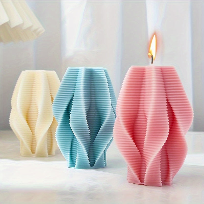 1pc Geometric Rotating Pillar Candle Silicone Mold - Perfect for DIY Handmade Candle Making and Home Decoration
