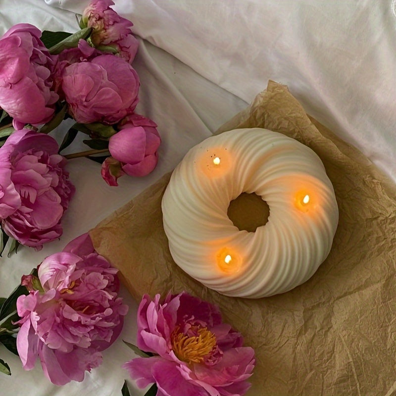 1pc 3D Annulus Shape Candle Resin Doughnut Shape Silicone Mold, Irregular Epoxy Scented Aromatherapy Silicone Mold For DIY Candle Wax Making Home Decor Art Clay Crafts