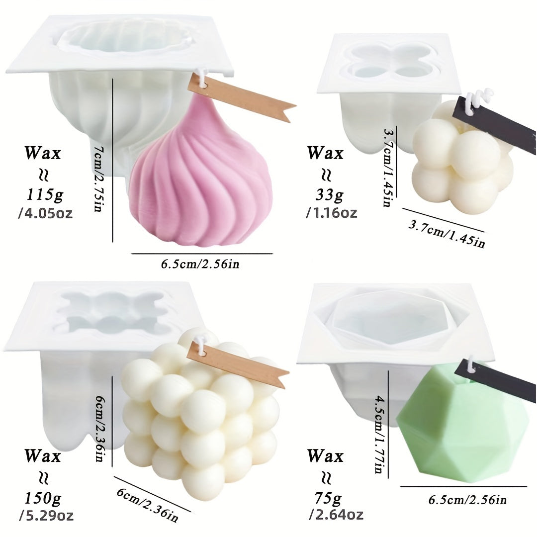 Silicone Candle Mold Set - 1pc/4pcs Octahedron & Cube Shapes for DIY Candles, Epoxy Resin Crafts,Clay Decorations, Wax Making, Decorative Rings