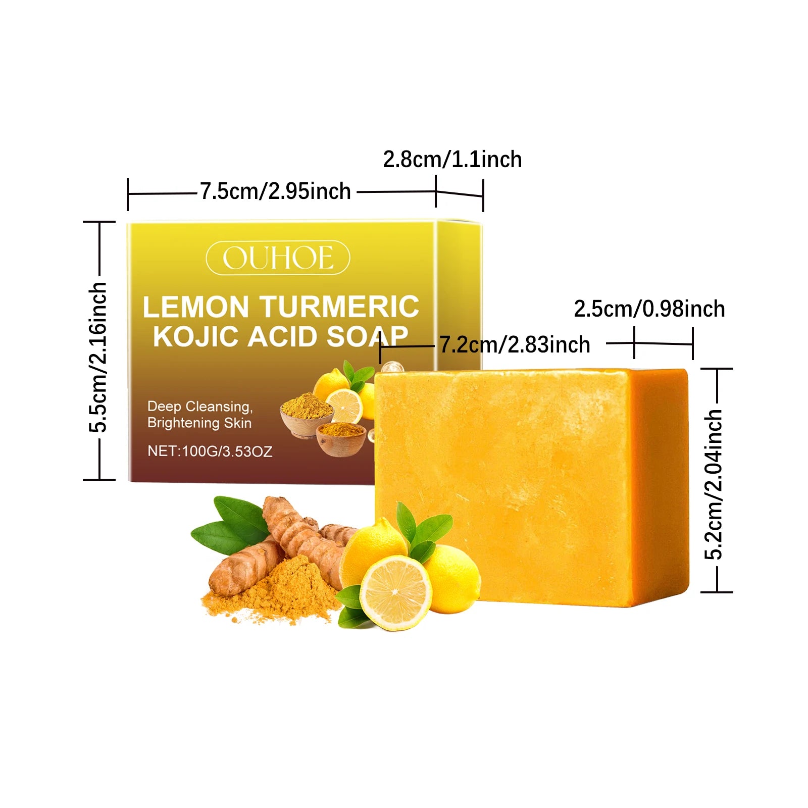 Facial Cleaning Handmade Soap Lemon Turmeric Kojic Acid Soap Deeply Cleansing Exfoliating Even Skin Tone Bathing Soap Skincare